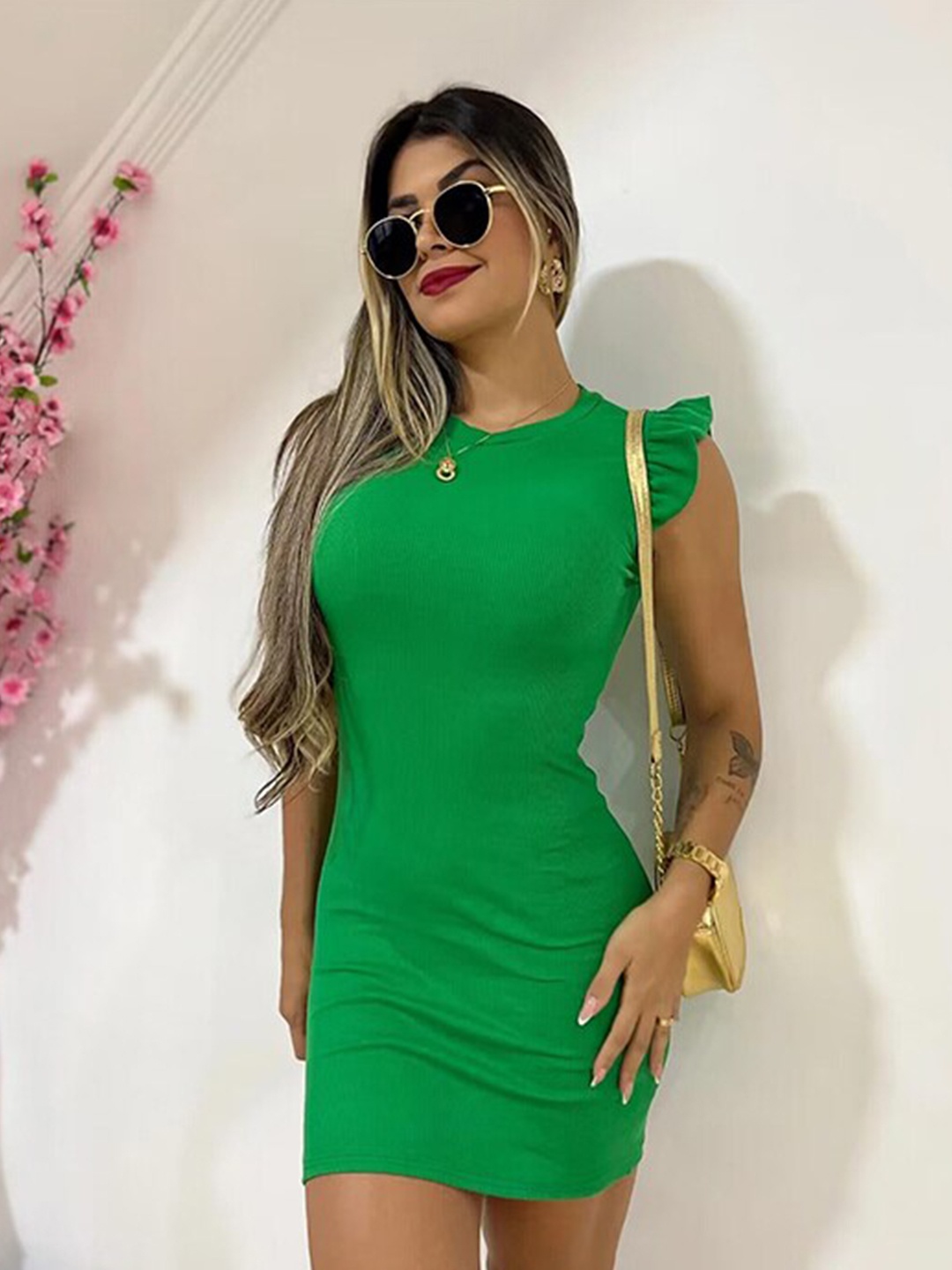 

StyleCast x Revolte Ruffled Bodycon Dress, Green