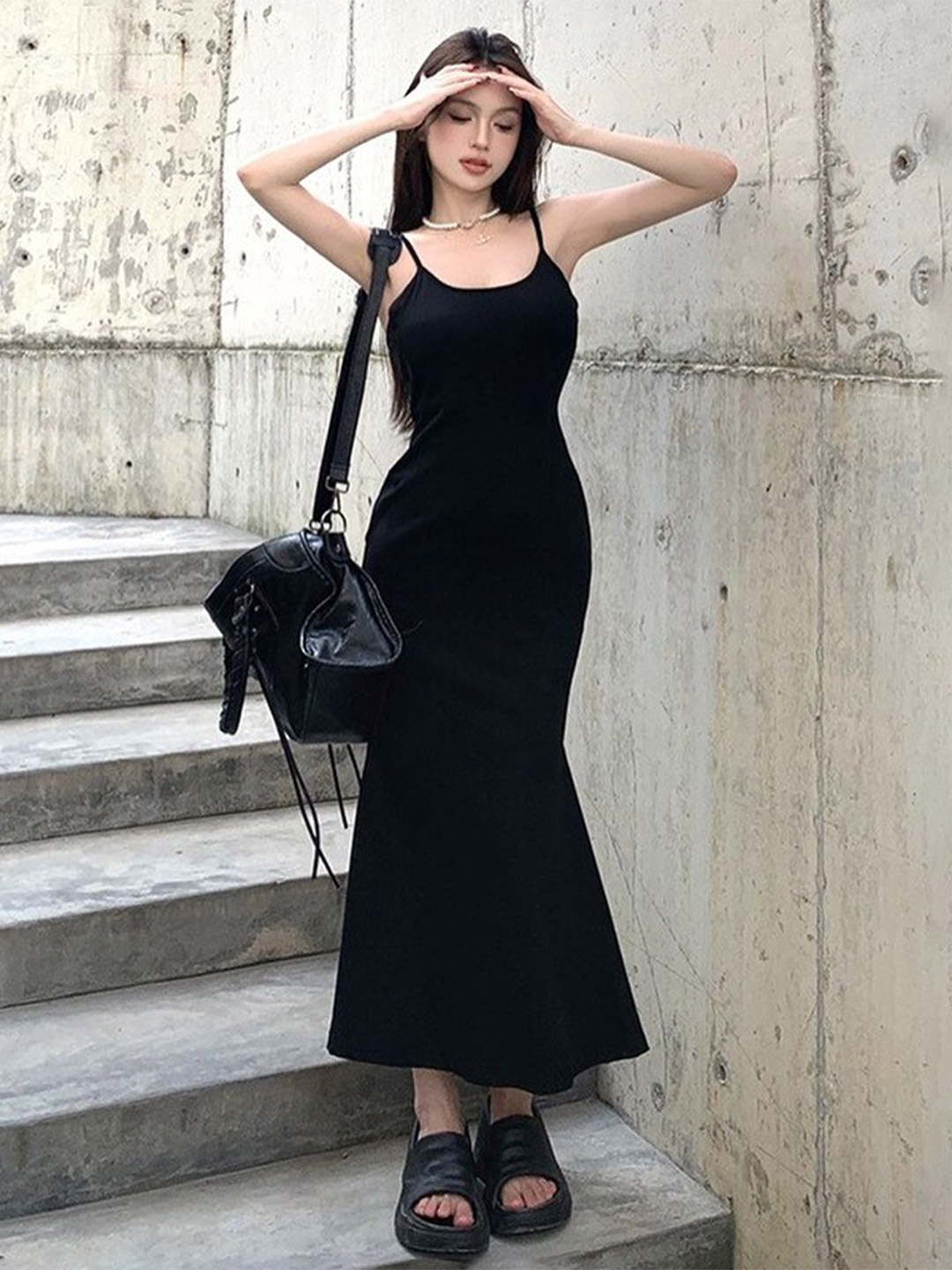 

StyleCast x Revolte Shoulder Straps Cut-Outs Maxi Dress, Black