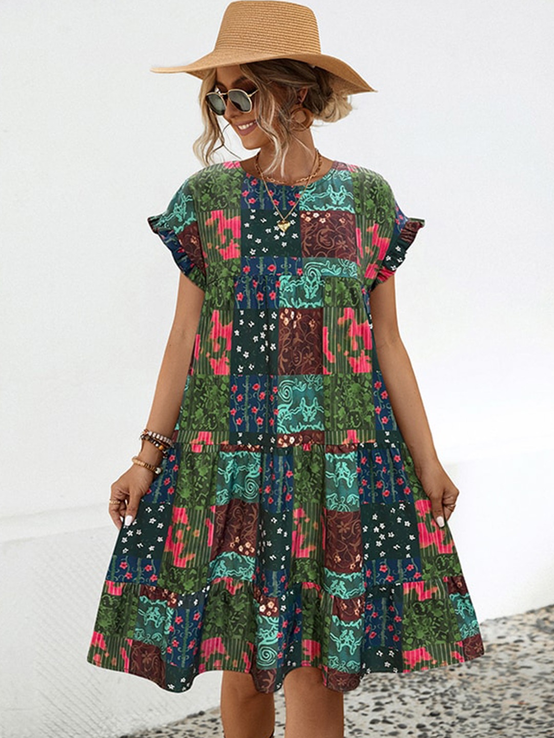 

StyleCast x Revolte Ethnic Motifs Printed A-Line Midi Dress, Green