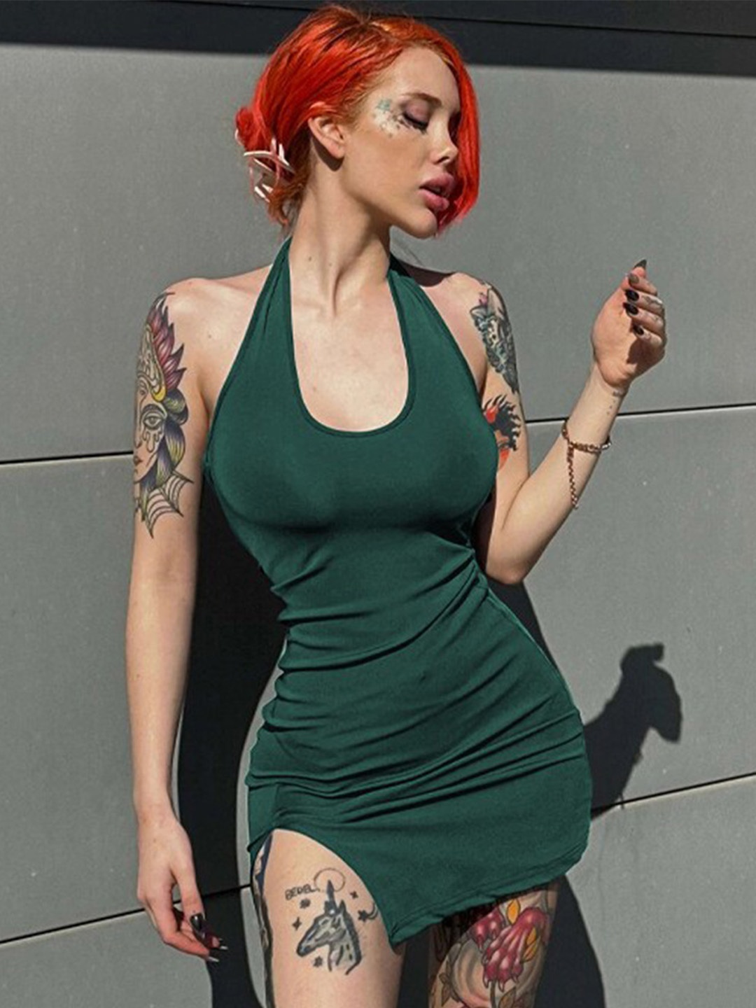 

StyleCast x Revolte Halter Neck Bodycon Mini Dress, Green