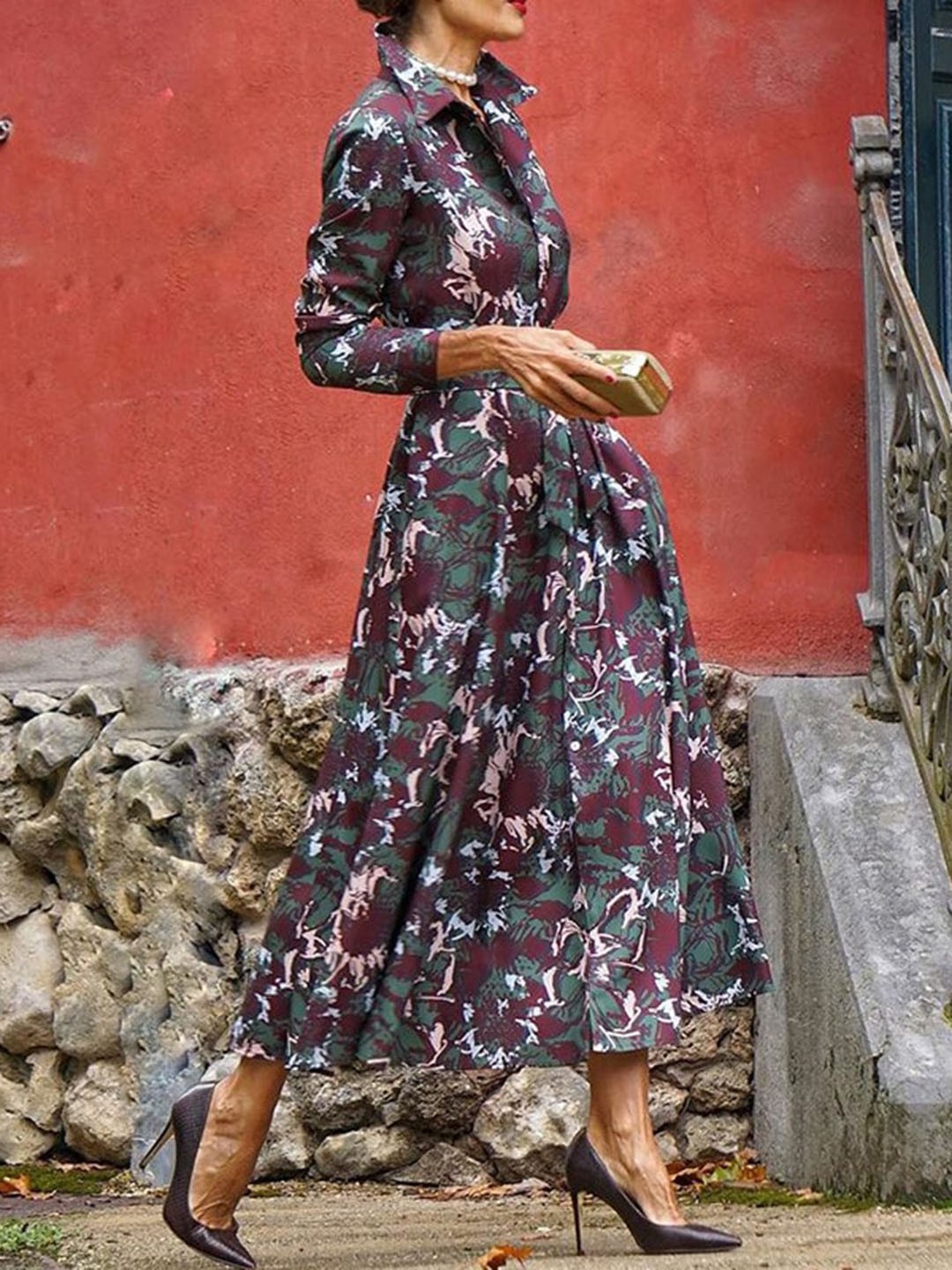 

StyleCast x Revolte Print Shirt Midi Dress, Green