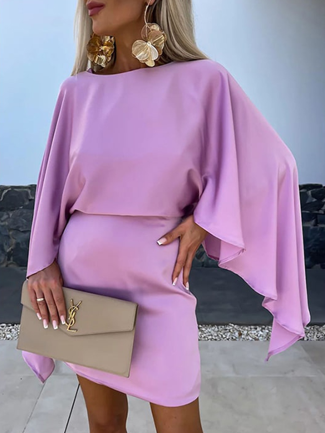 

StyleCast x Revolte Cape Sleeves Sheath Dress, Purple