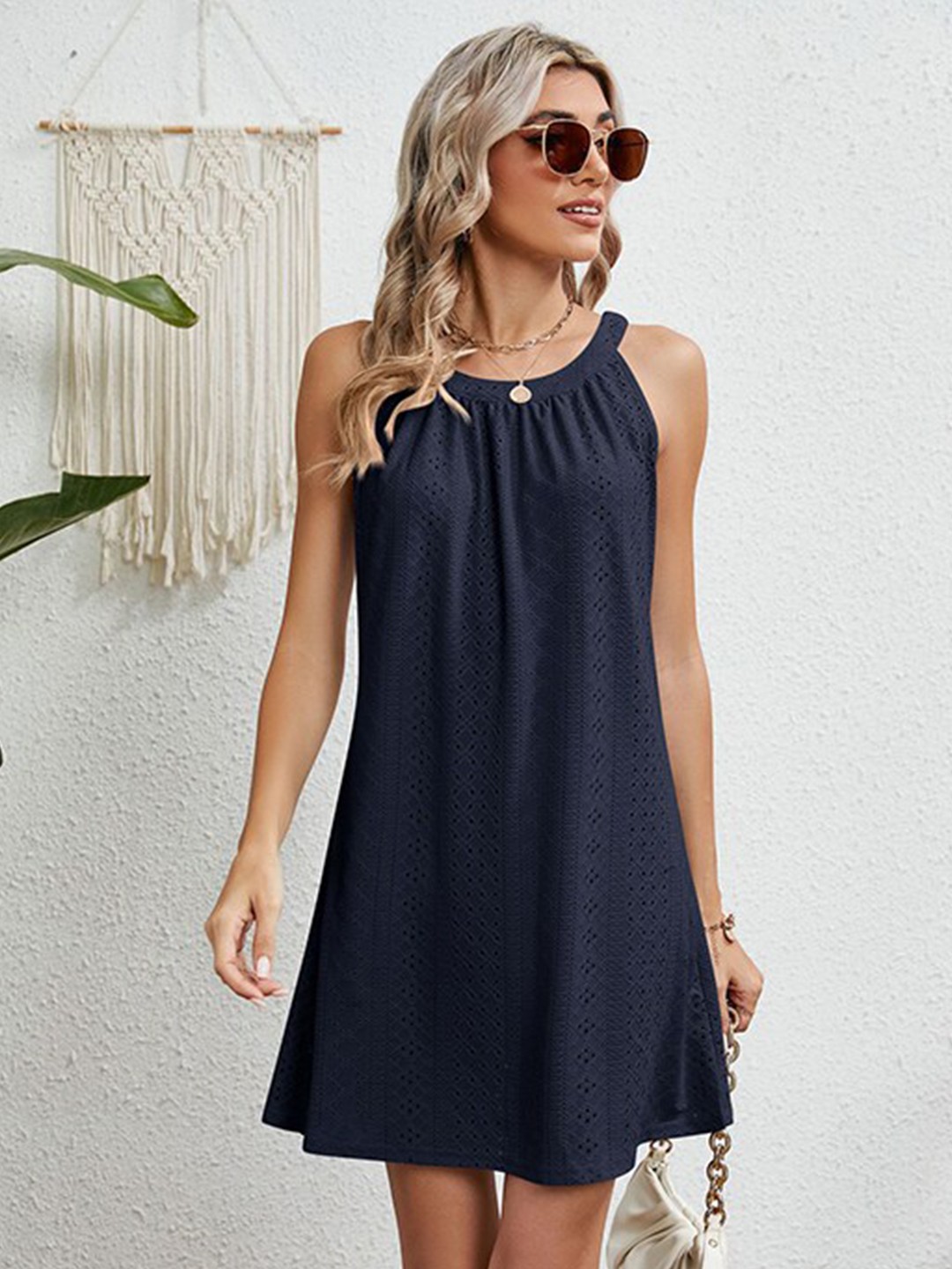

StyleCast x Revolte Schiffli Mini A-Line Dress, Black
