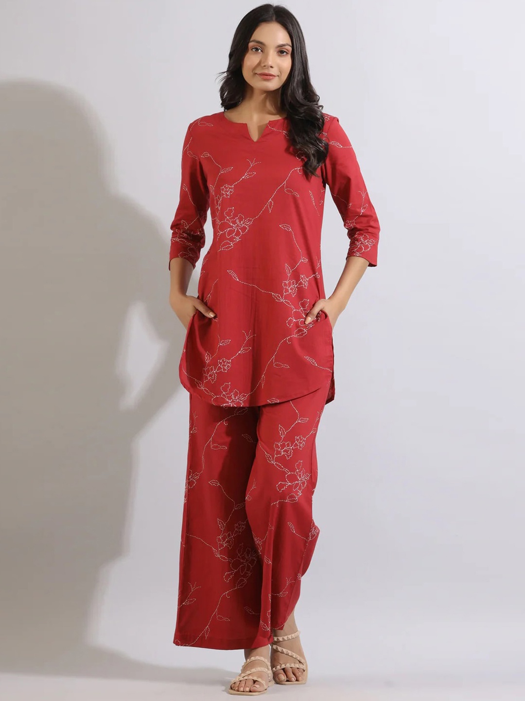 

Siya Fashion Printed Tunic & Trouser, Red