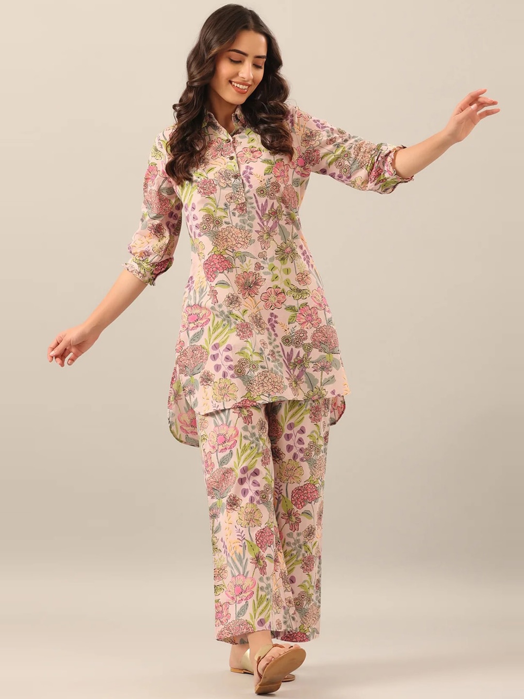 

Siya Fashion Floral Printed Top And Trouser, Beige