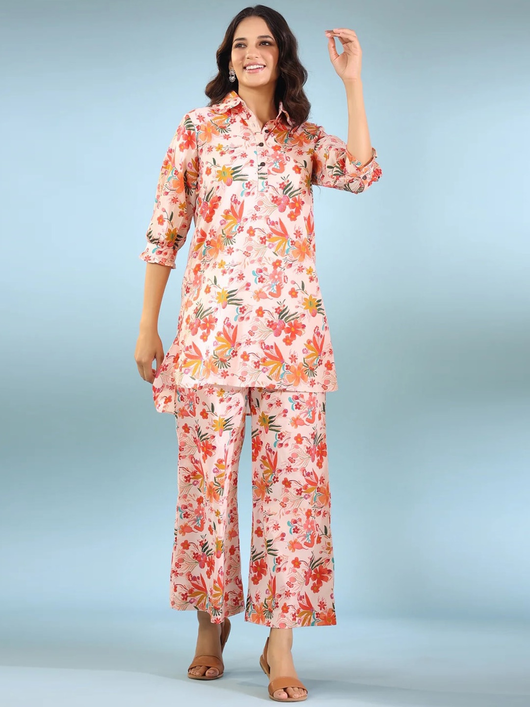 

Siya Fashion Printed Top And Palazzos, Peach