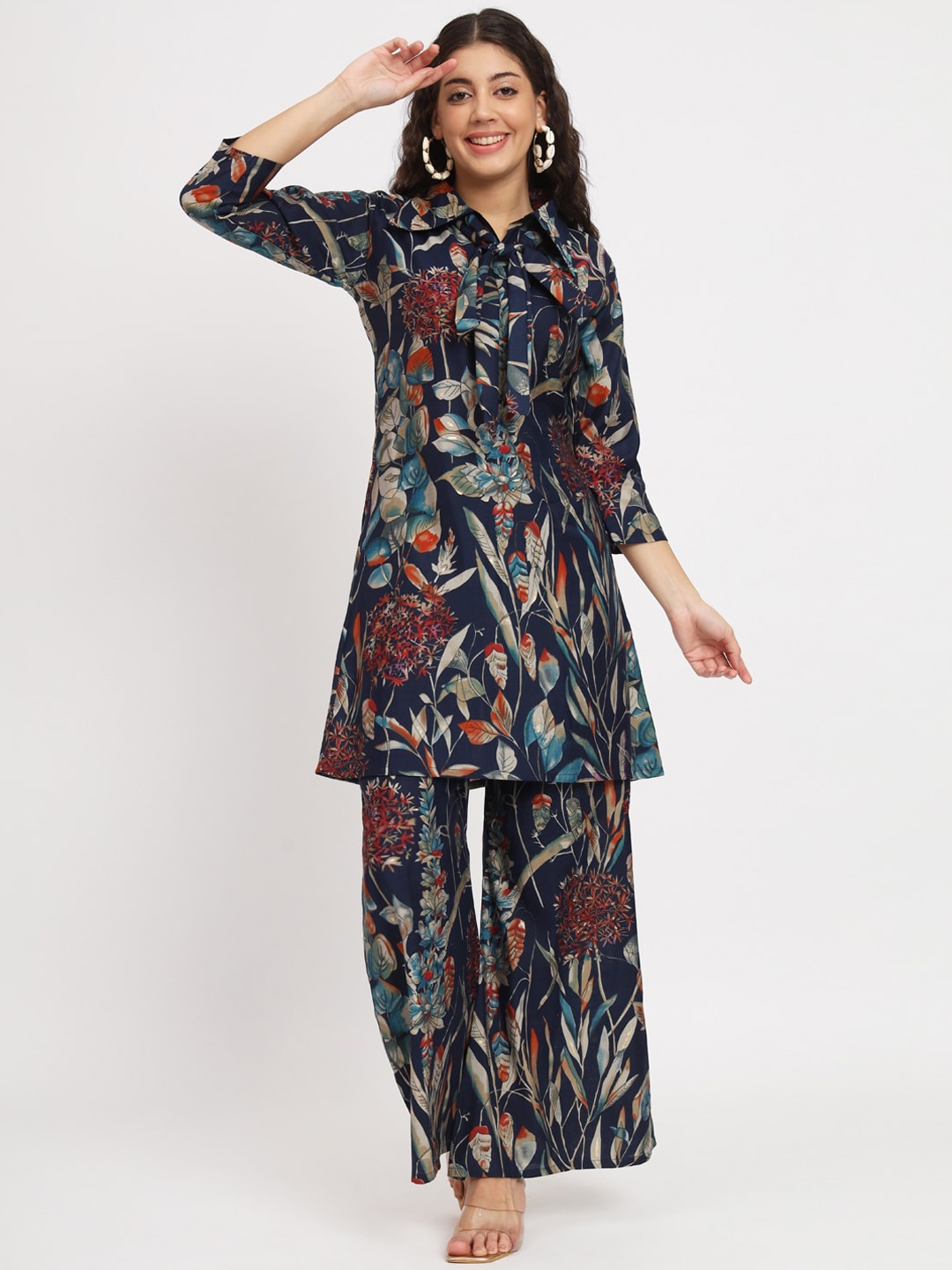 

Siya Fashion Floral Printed Pure Cotton Tunic With Trouser, Navy blue