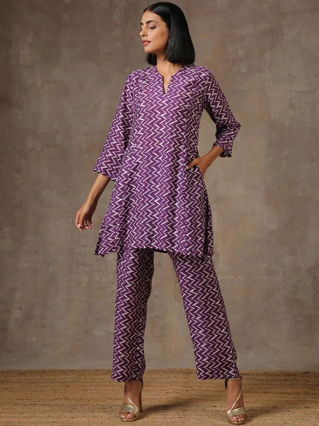 

Siya Fashion Chevron Printed Tunic & Palazzos, Purple