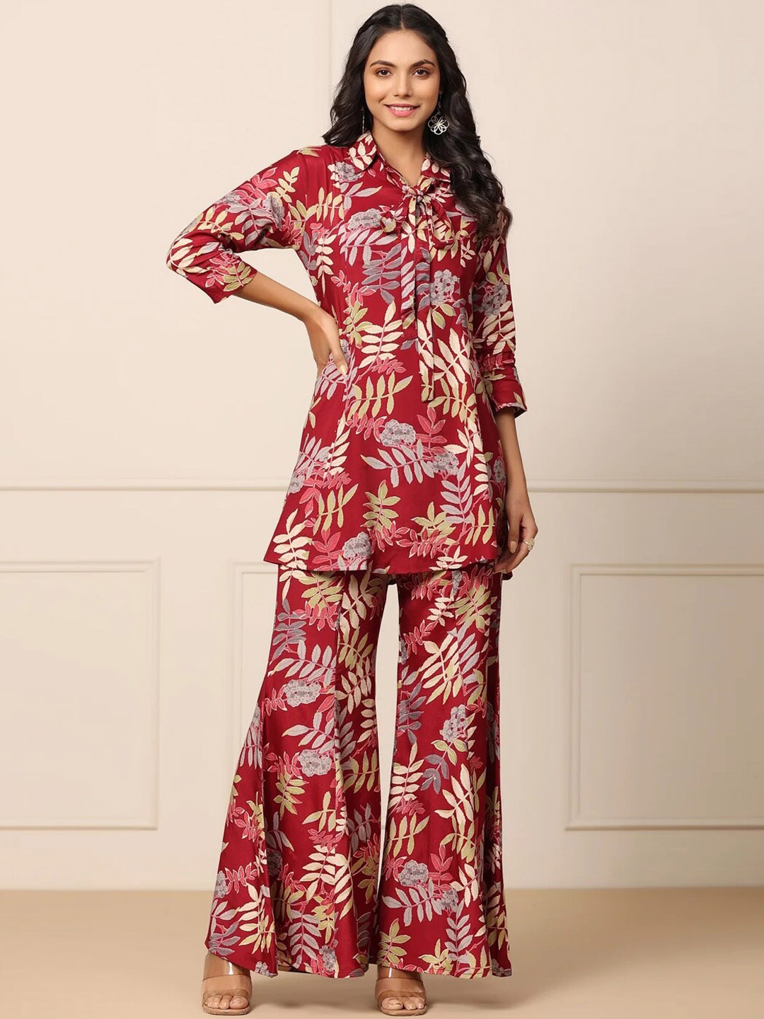 

Siya Fashion Floral Printed Tunic With Palazzo, Maroon