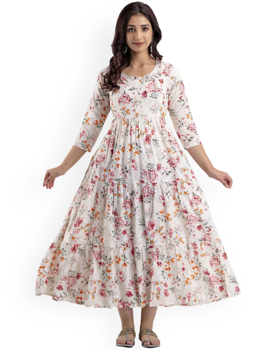 

Charnest Floral Printed Pleated Maternity Anarkali Kurta, White