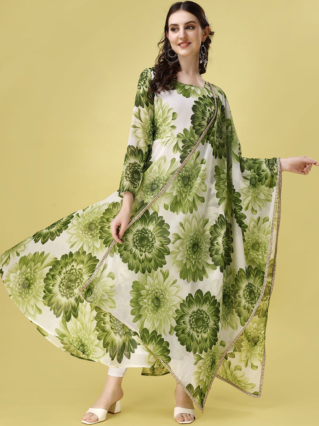 Kedar Fab Floral Printed Georgette Anarkali Kurta And Dupatta, Green