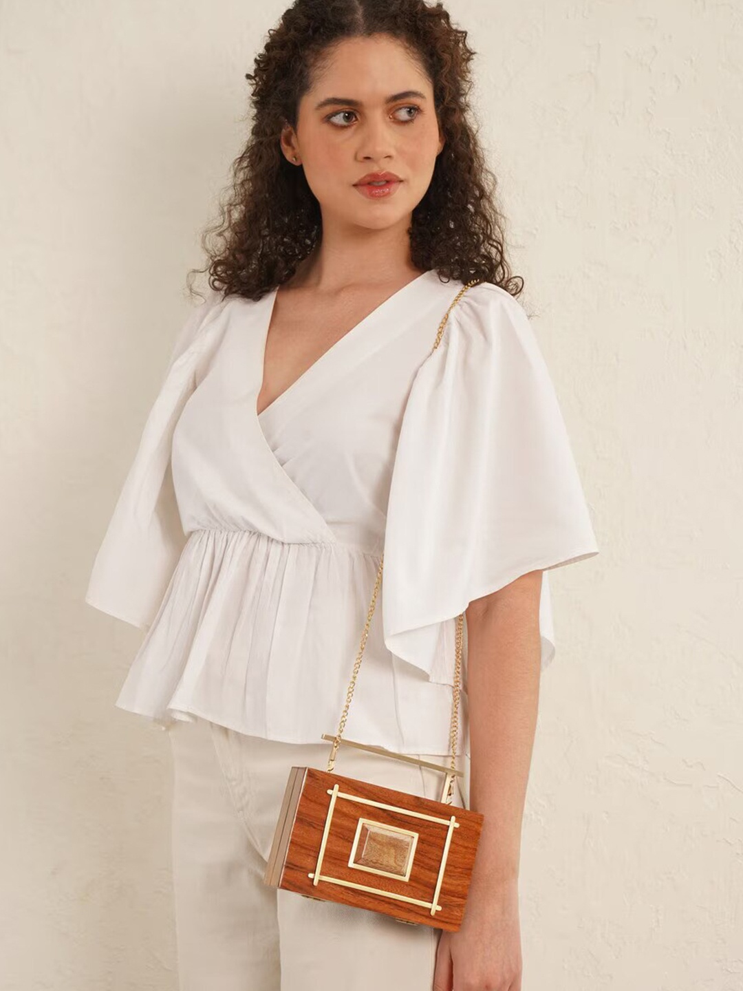 

Jalwa Art Textured Box Clutch, Brown
