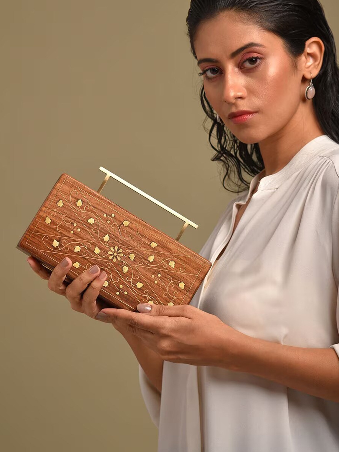 

Jalwa Art Textured Box Clutch, Brown