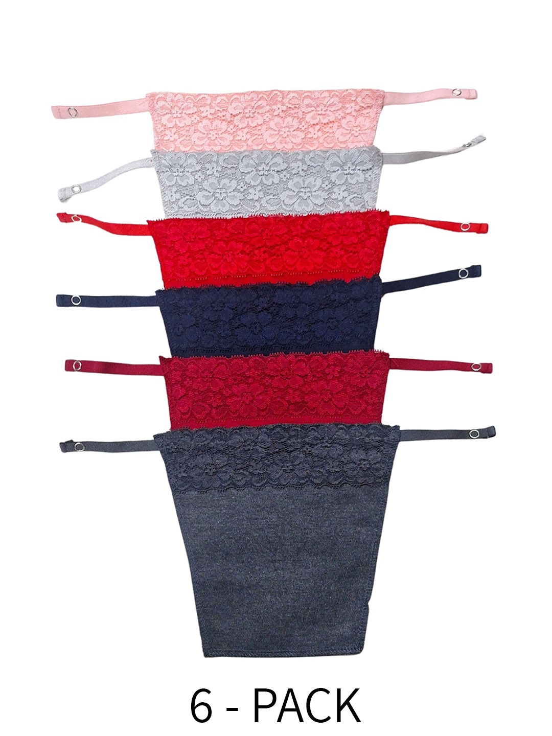 

Glamoras Pack Of 6 Lace Trim Camisoles, Grey