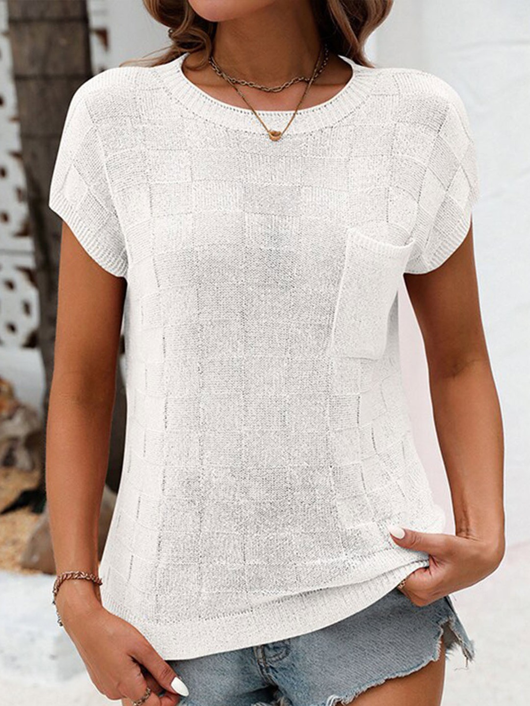 

StyleCast x Revolte White Round Neck Top