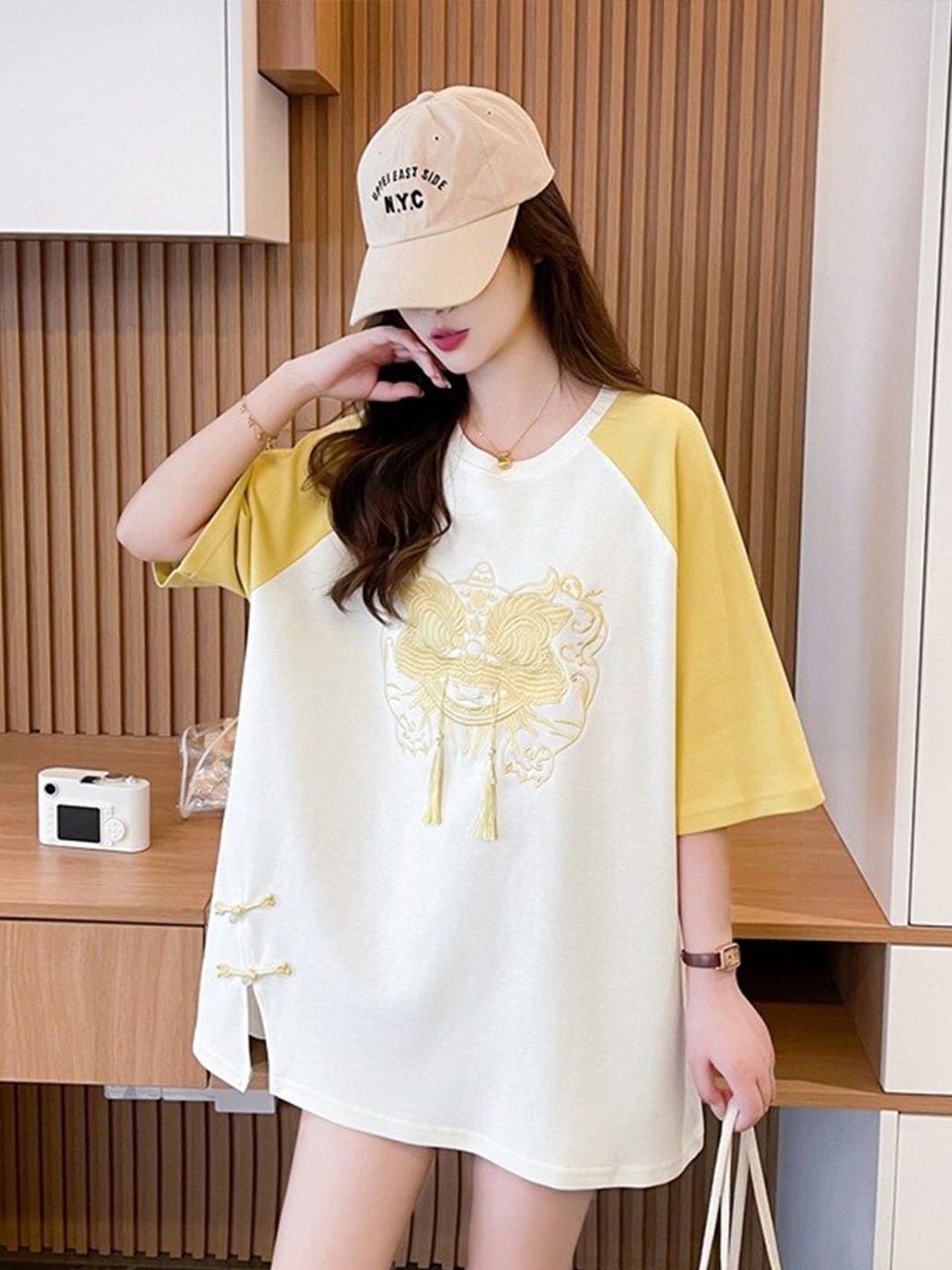 

StyleCast x Revolte Printed Extended Sleeves Cotton Regular Top, Yellow