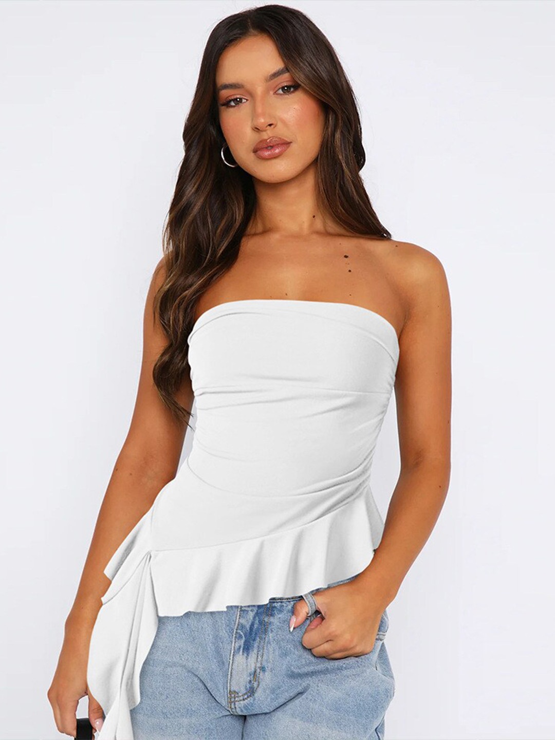 

StyleCast x Revolte Off-Shoulder Ruffles Cotton Tube Top, White