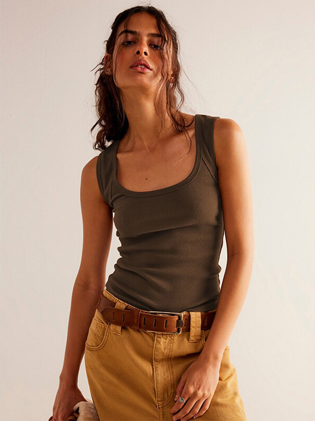 

StyleCast x Revolte Scoop Neck Sleeveless Tank Top, Brown