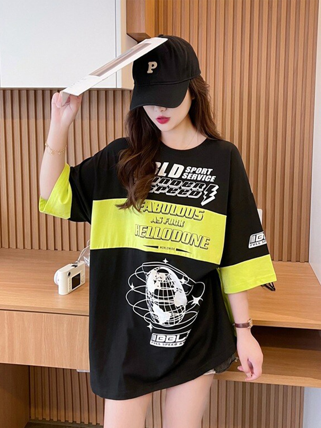 

StyleCast x Revolte Black & Yellow Printed Cotton Top