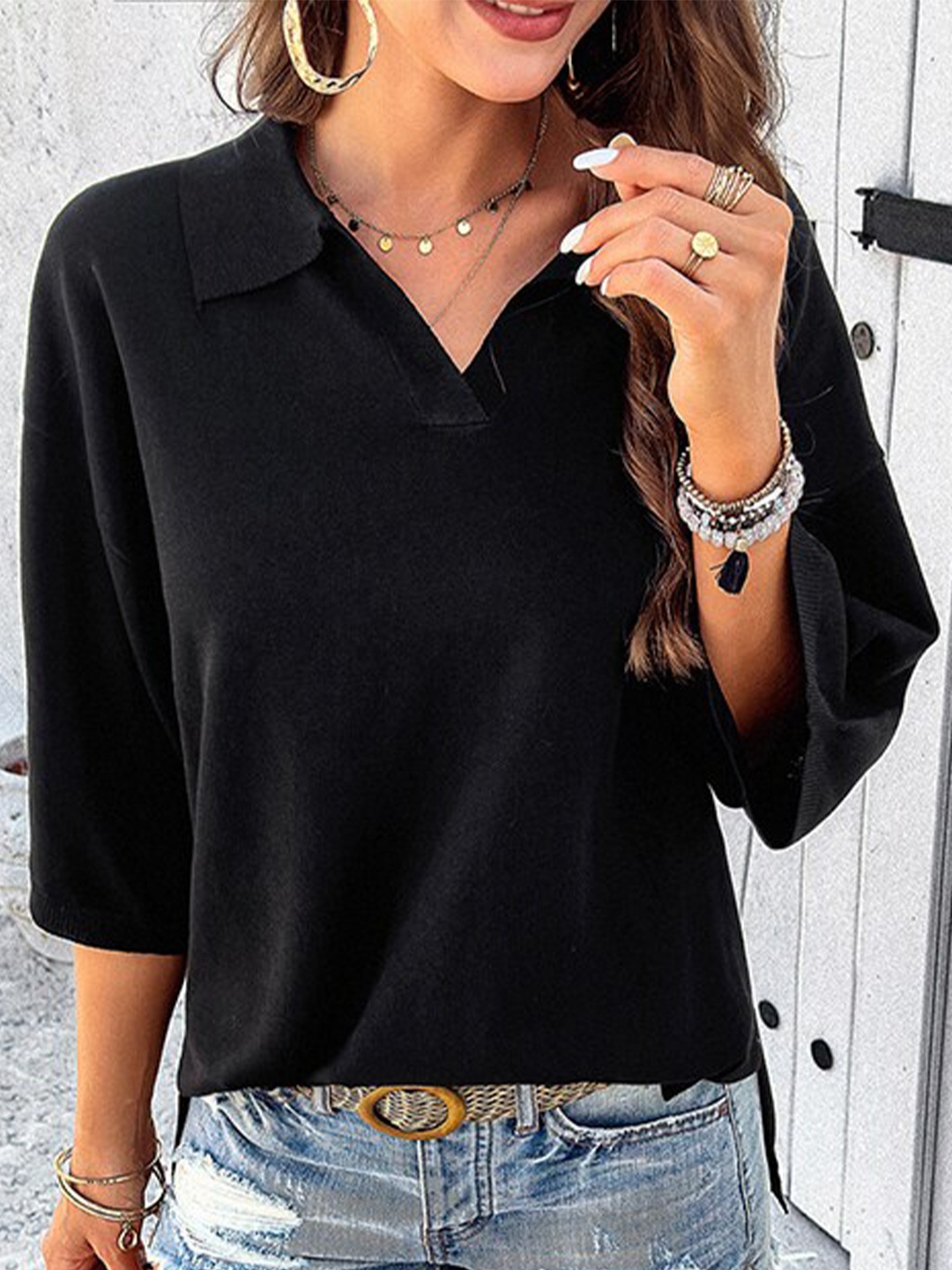 

StyleCast x Revolte Flared Sleeves Shirt Style Top, Black