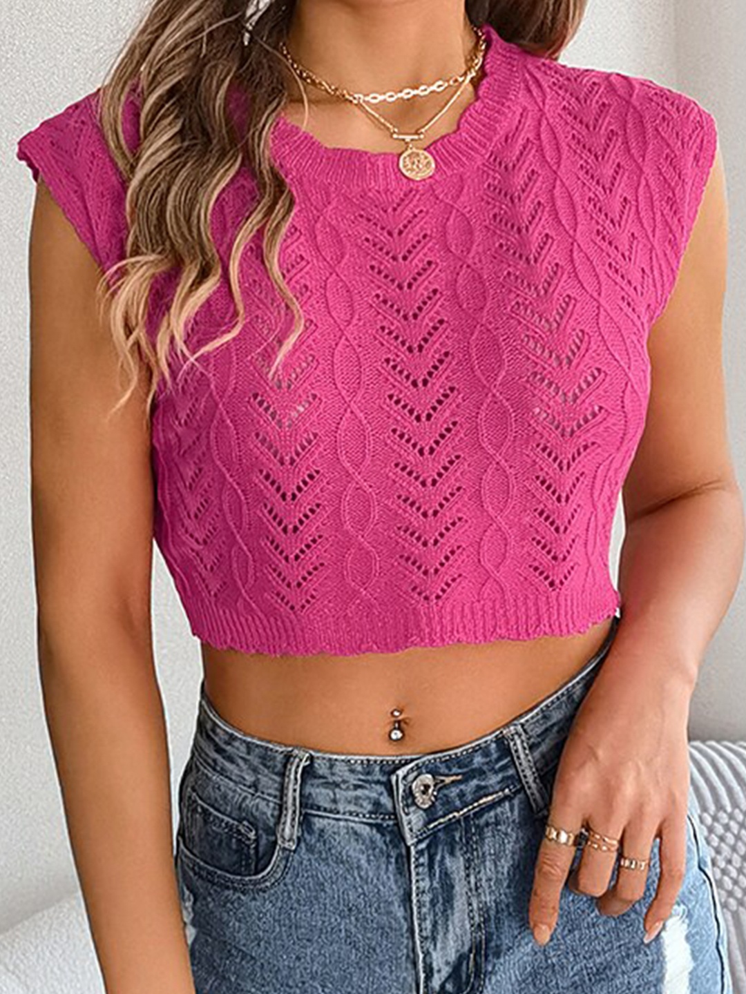 

StyleCast x Revolte Extended Sleeves Crochet Top, Fuchsia