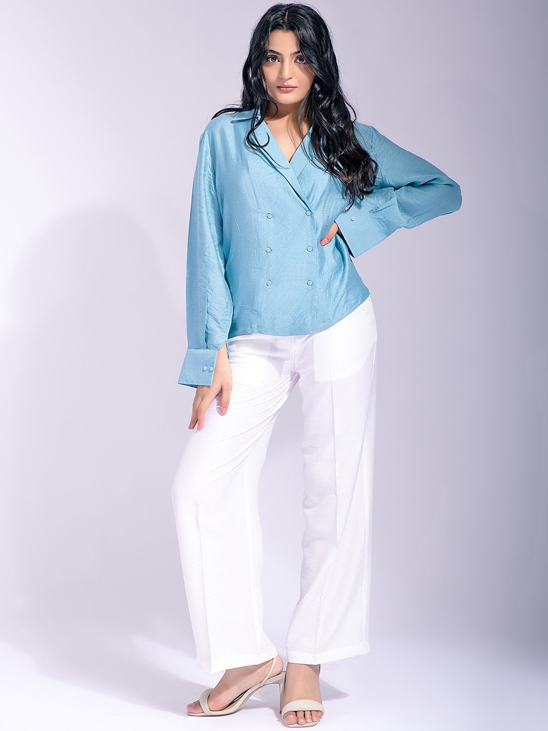 

GARDEN PARTY Double-Breasted Long Sleeves Shirt Blazer & Trousers, Blue