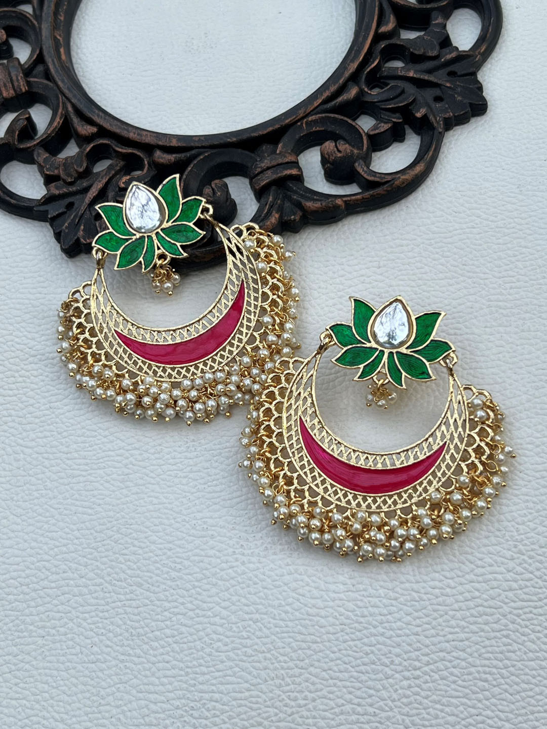 

Prettilicious Gold-Plated Stone-Studded & Beaded Contemporary Meenakari Chandbalis