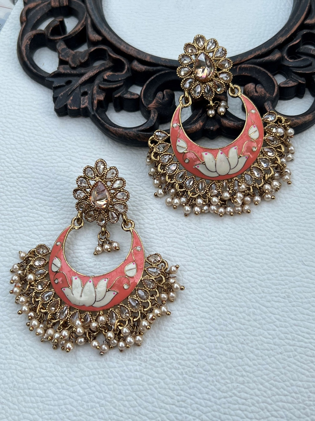 

Prettilicious Gold-Plated Stone-Studded & Beaded Contemporary Meenakari Chandbalis