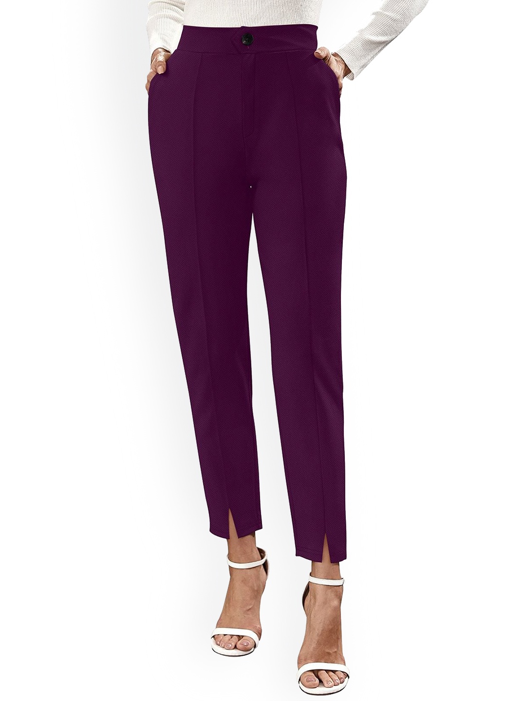 

ODETTE Women High-Rise Regular Fit Pleated Trouser, Purple