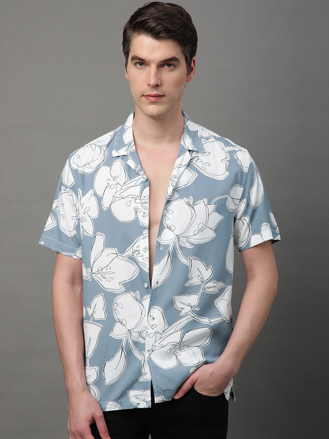 

Voroxy Relaxed Floral Printed Opaque Casual Shirt, Grey