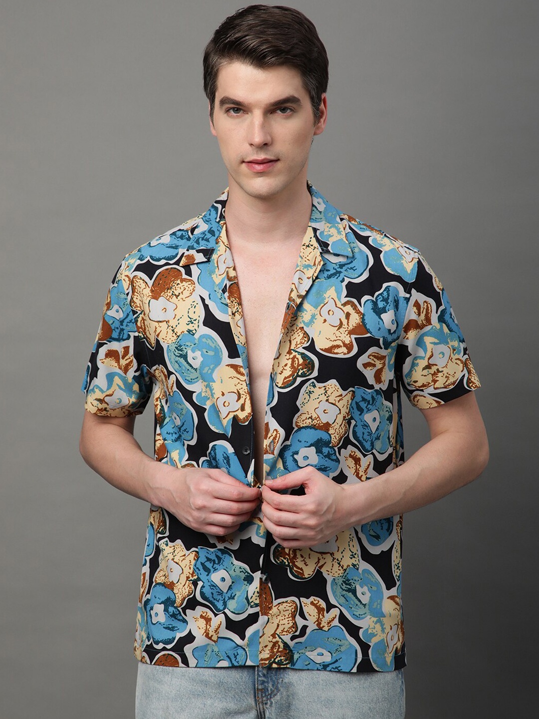

Voroxy Relaxed Floral Printed Opaque Casual Shirt, Blue