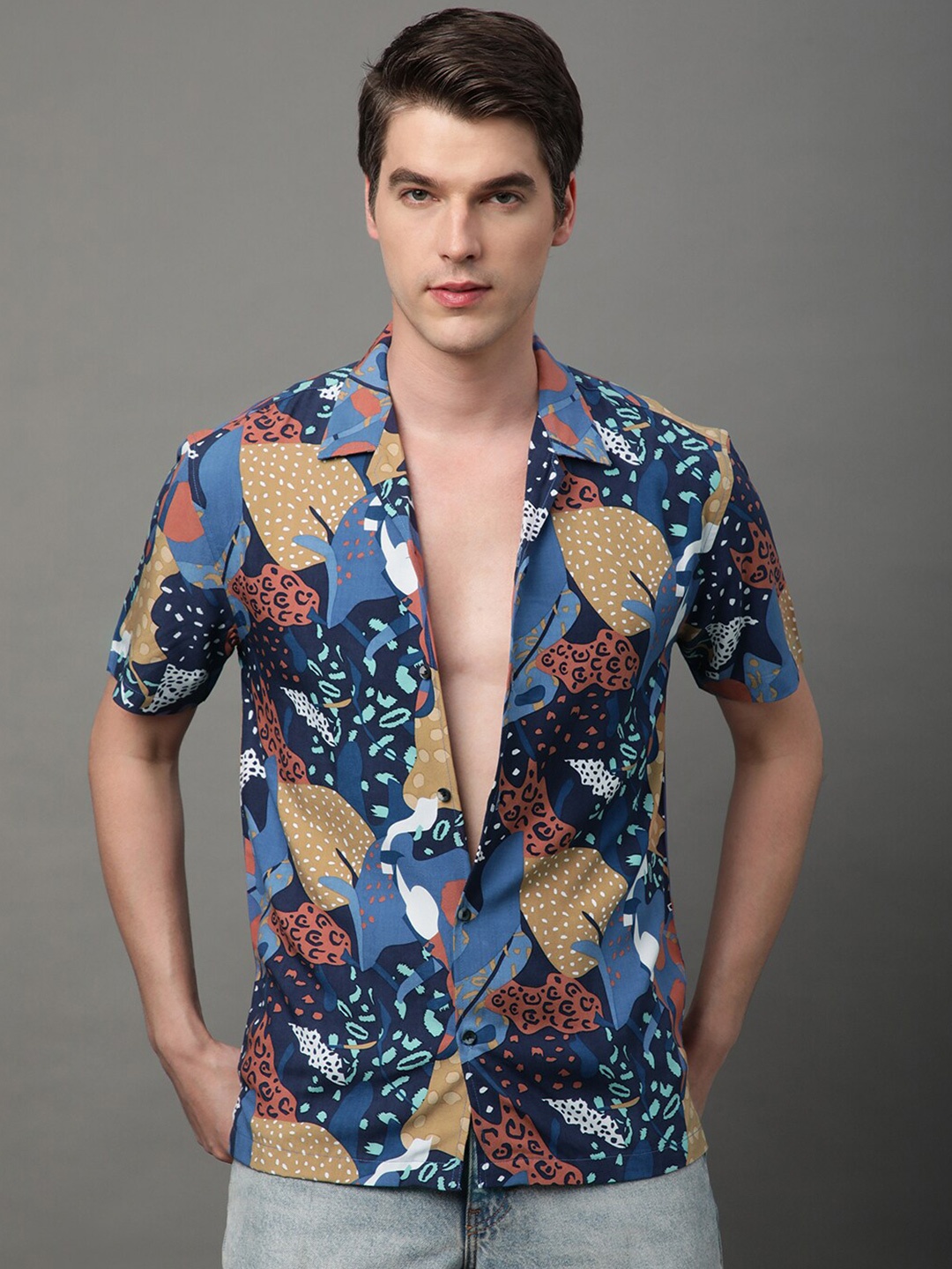 Voroxy Relaxed Floral Printed Opaque Casual Shirt, Blue