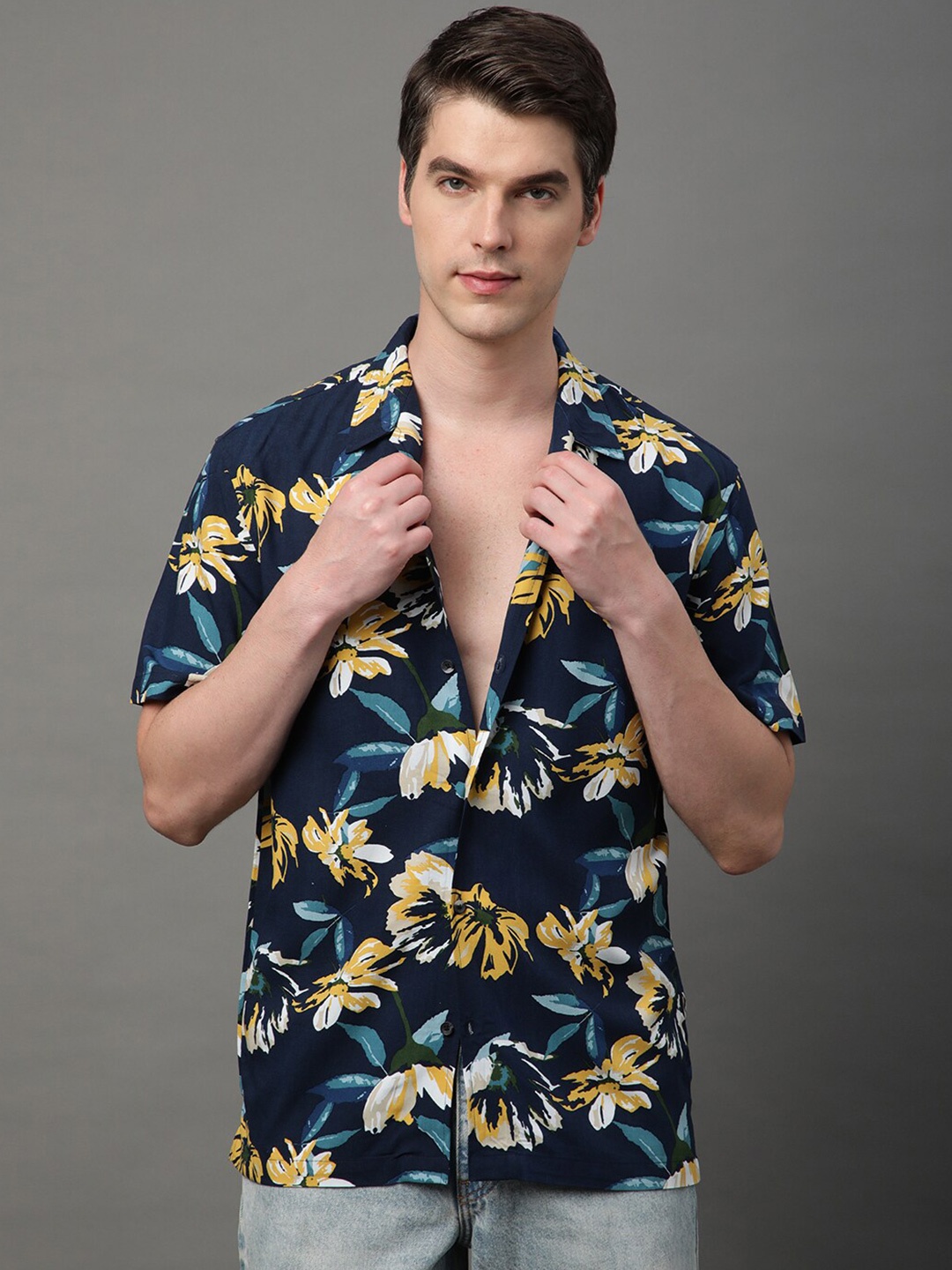 

Voroxy Relaxed Floral Printed Opaque Casual Shirt, Navy blue
