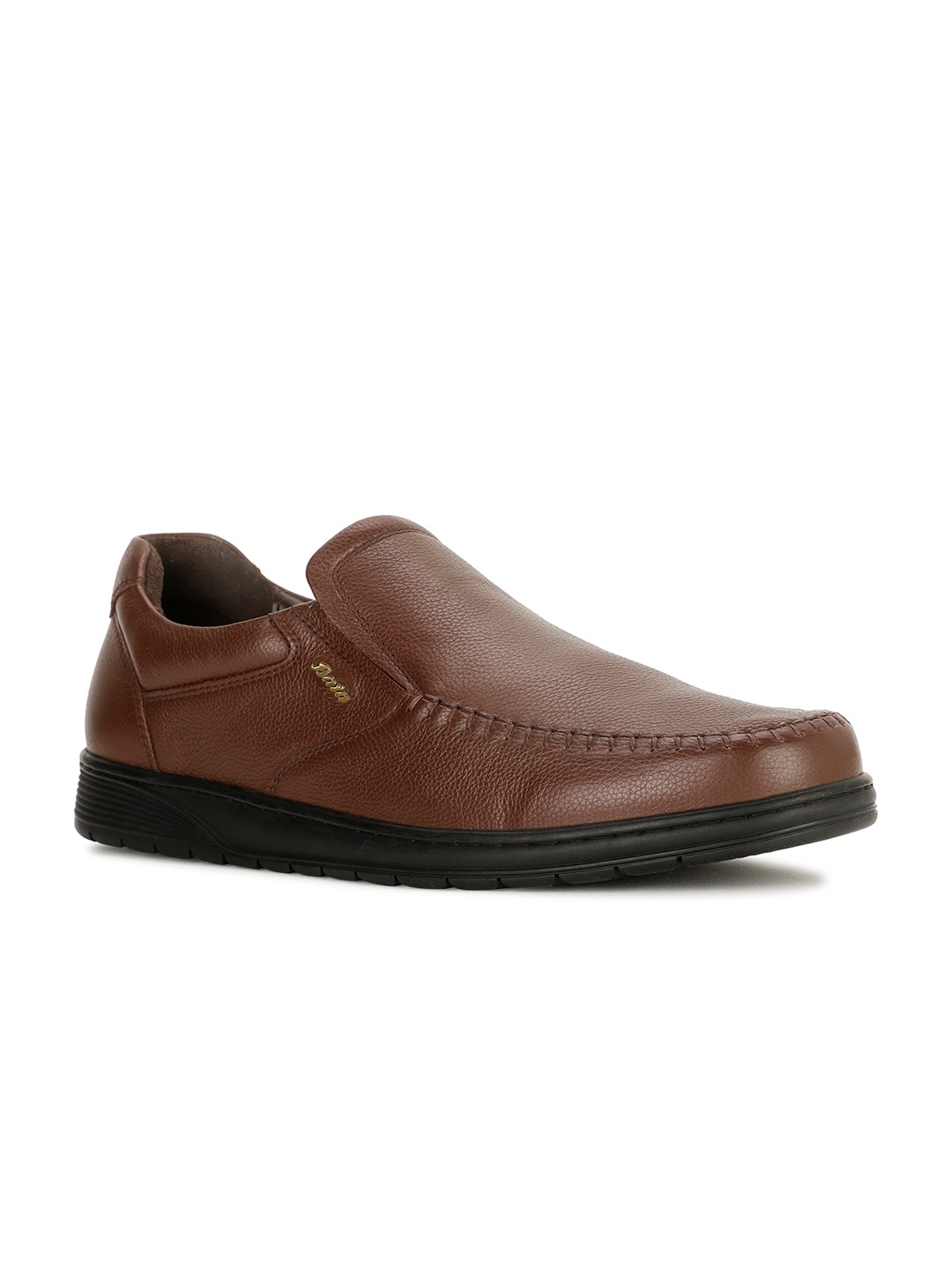 

Bata Men Round Toe Leather Formal Slip-On Shoes, Brown