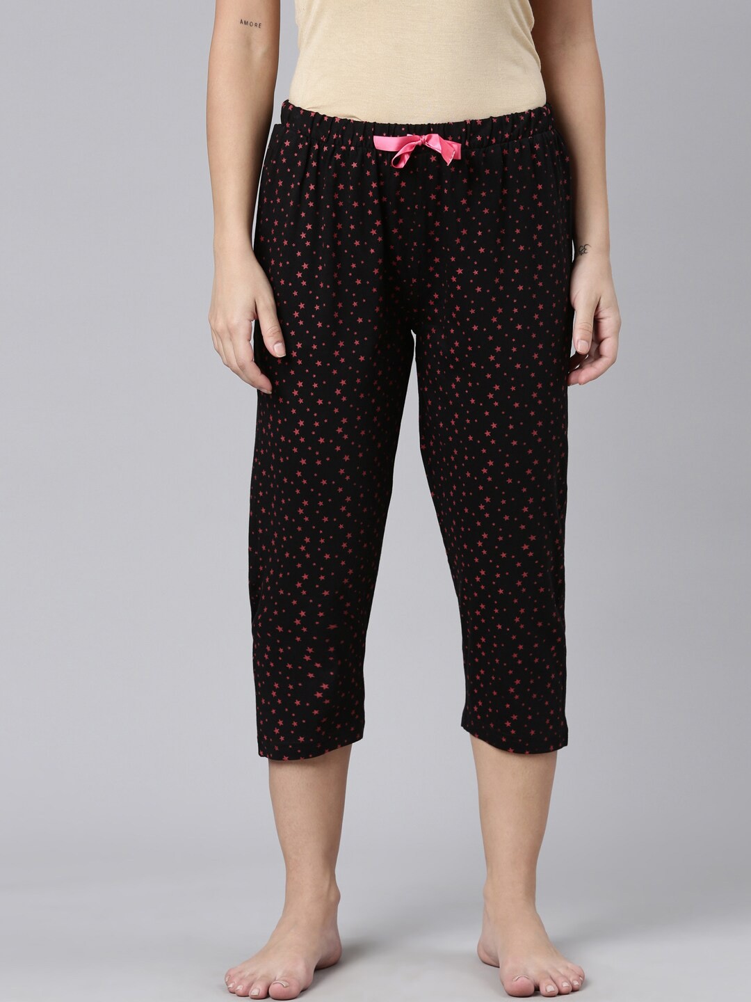 

Kryptic Women Printed Mid-Rise Pure Cotton Relaxed Fit Capris, Black