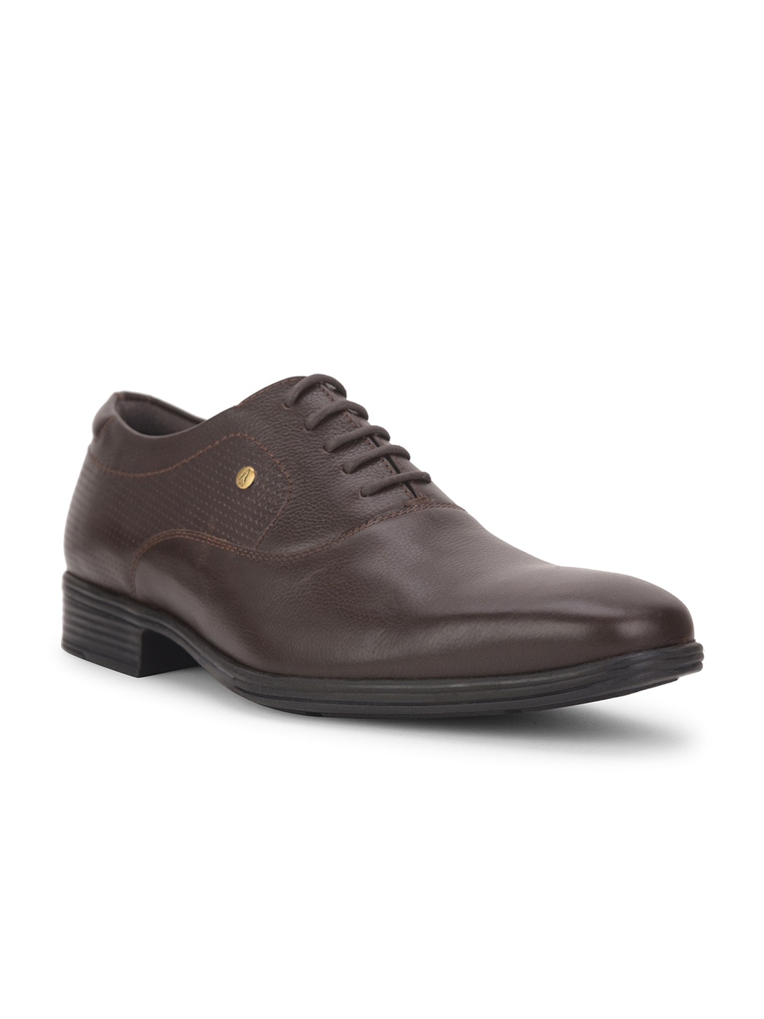 

Hush Puppies Men Textured Round Toe Leather Formal Oxfords, Brown