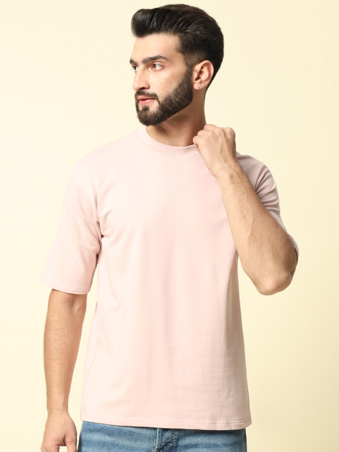 

MUWIN Round Neck Short Sleeves Cotton Casual T-shirt, Peach