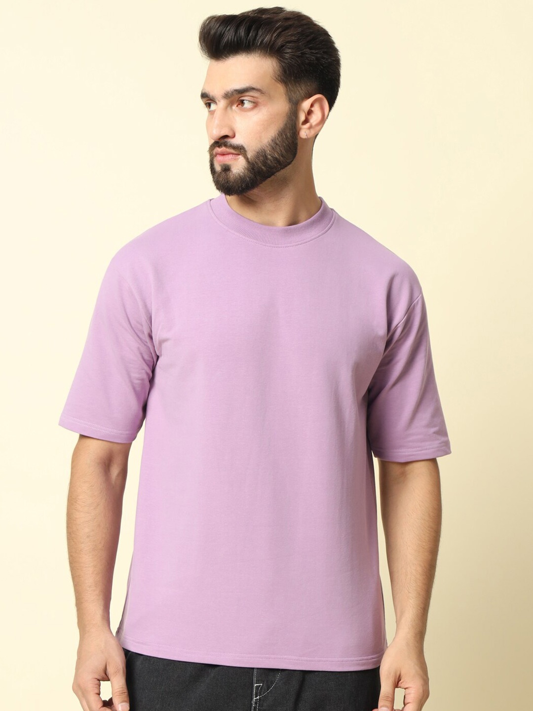 

MUWIN Round Neck Short Sleeves Cotton Casual T-shirt, Purple