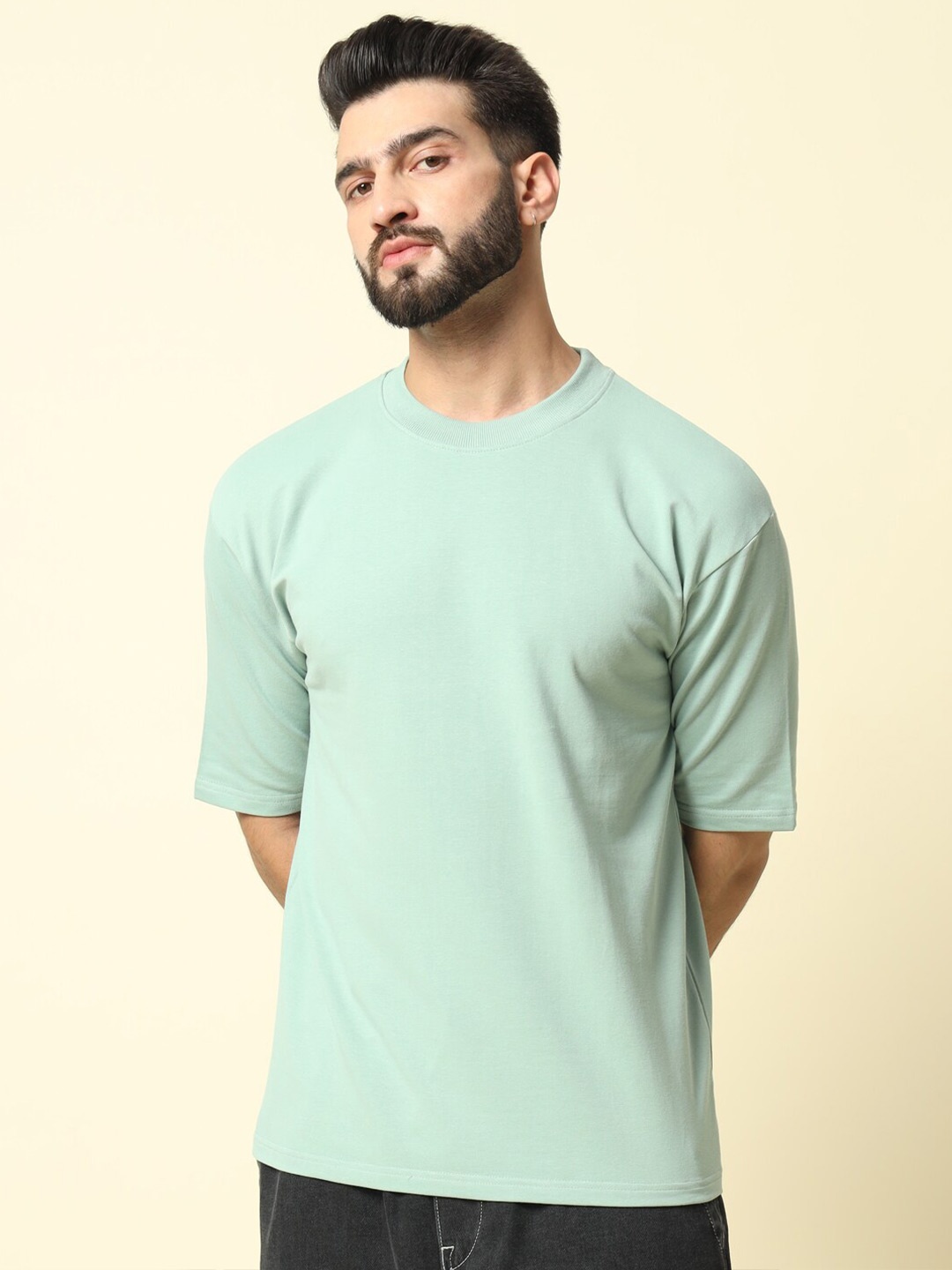 

MUWIN Round Neck Short Sleeves Cotton Casual T-shirt, Sea green