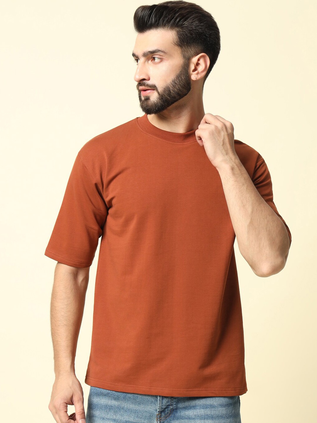 

MUWIN Round Neck Short Sleeves Cotton Casual T-shirt, Orange
