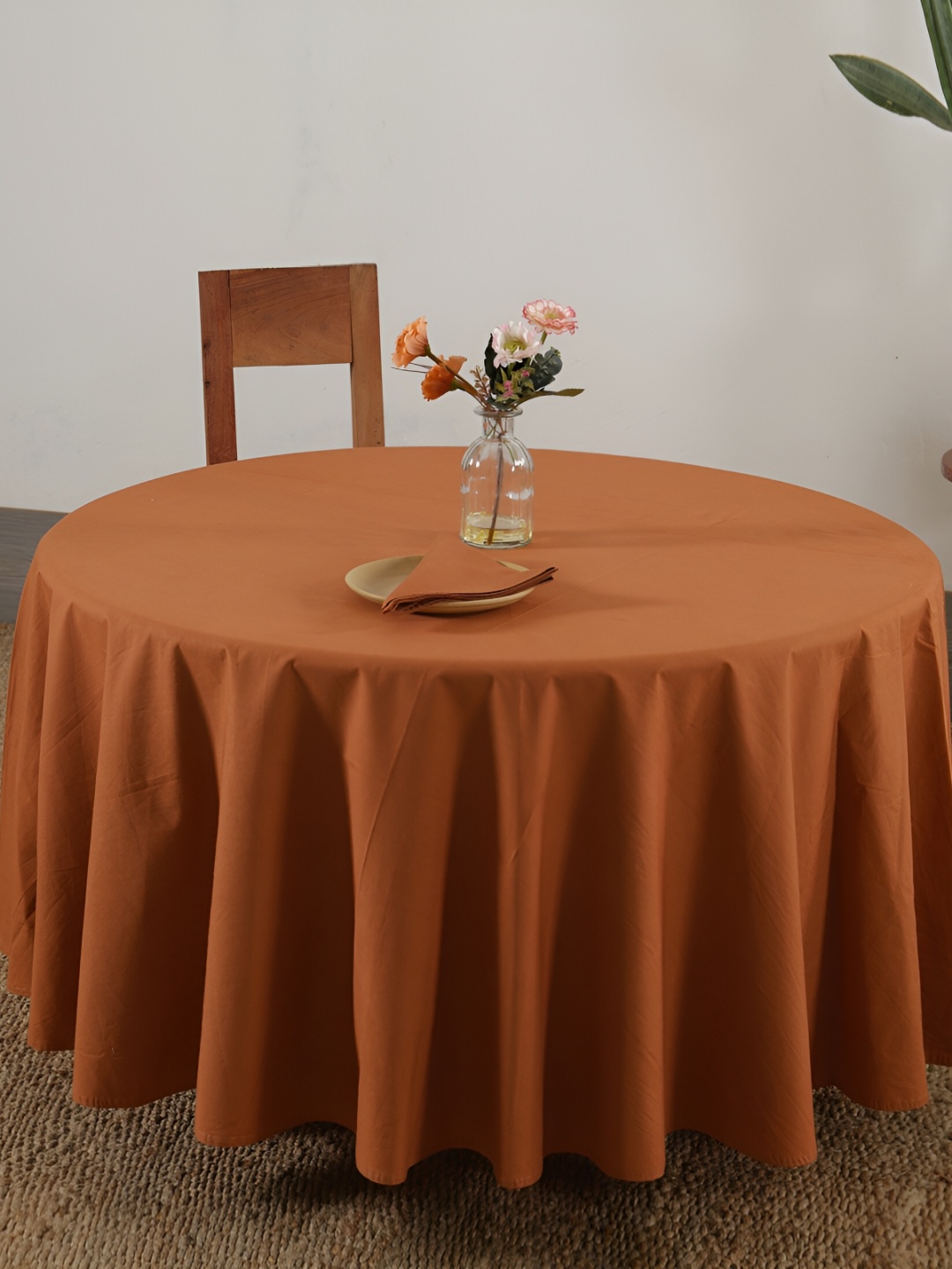 

HANDICRAFT PALACE Brown Pure Cotton Round 4-Seater Table Cover