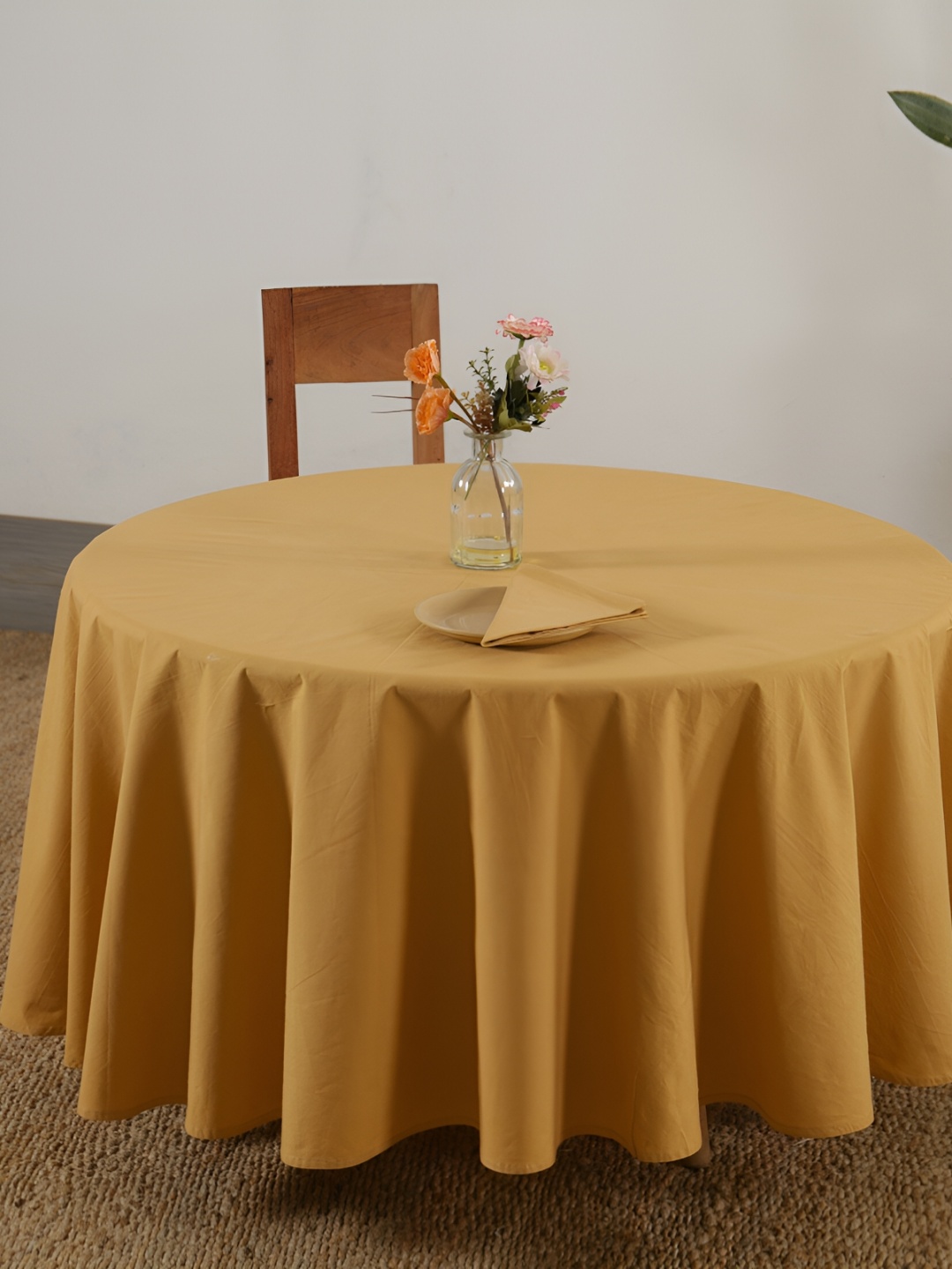 

HANDICRAFT PALACE Gold-Toned Cotton Round 4-Seater Table Cover