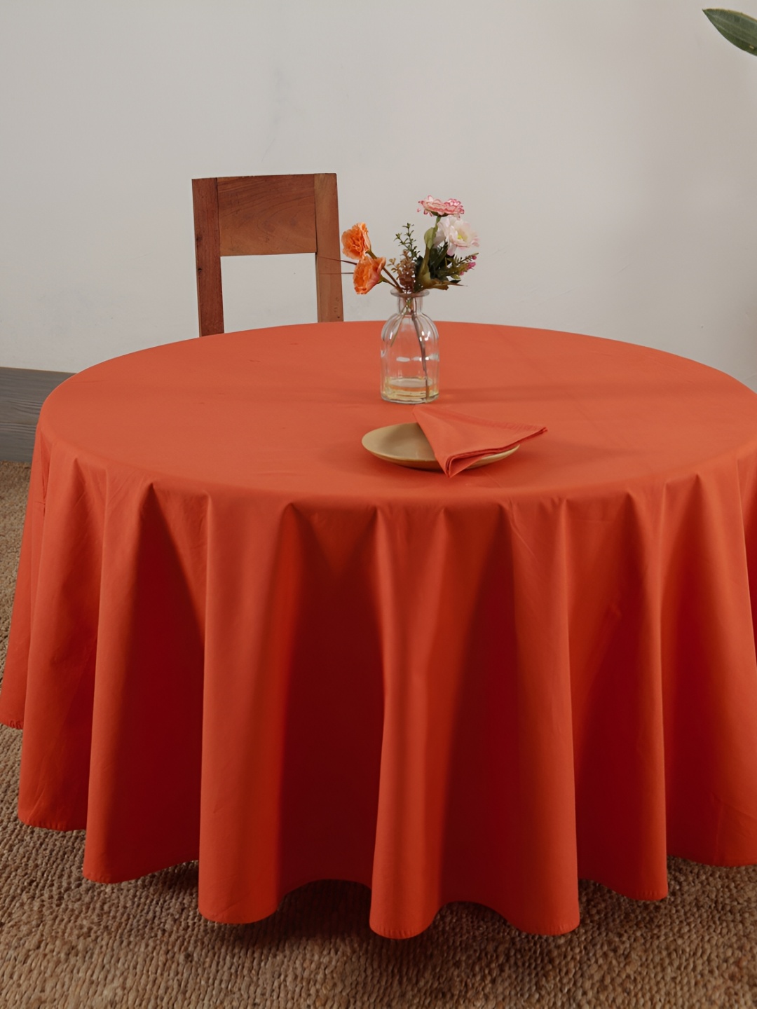 

HANDICRAFT PALACE Orange Cotton Round 4-Seater Table Cover With Napkin Set