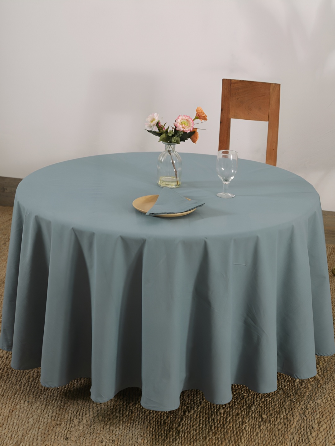 

HANDICRAFT PALACE Grey Cotton Round 4-Seater Table Cover