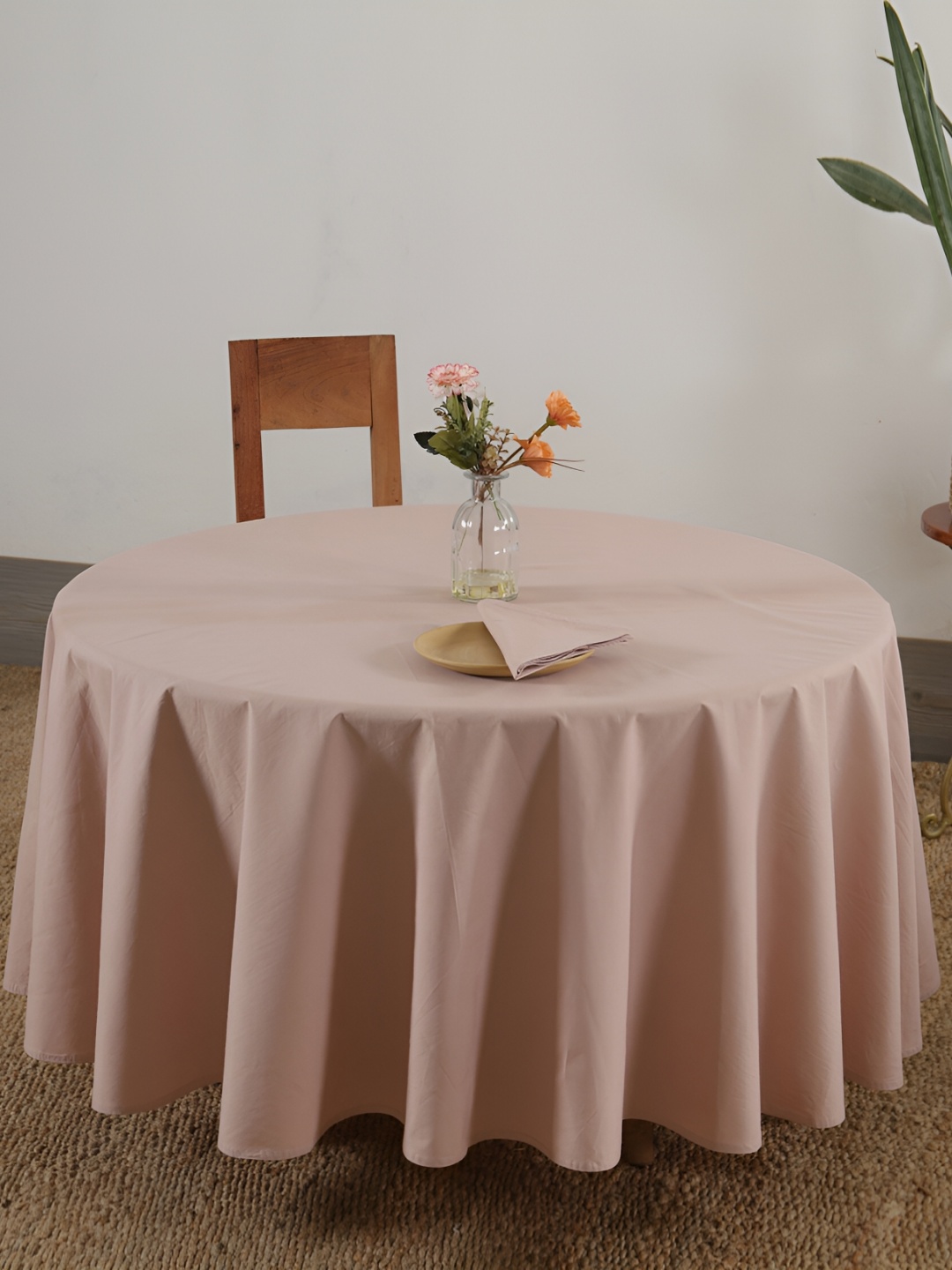 

HANDICRAFT PALACE Pink Cotton Round 4-Seater Table Cover