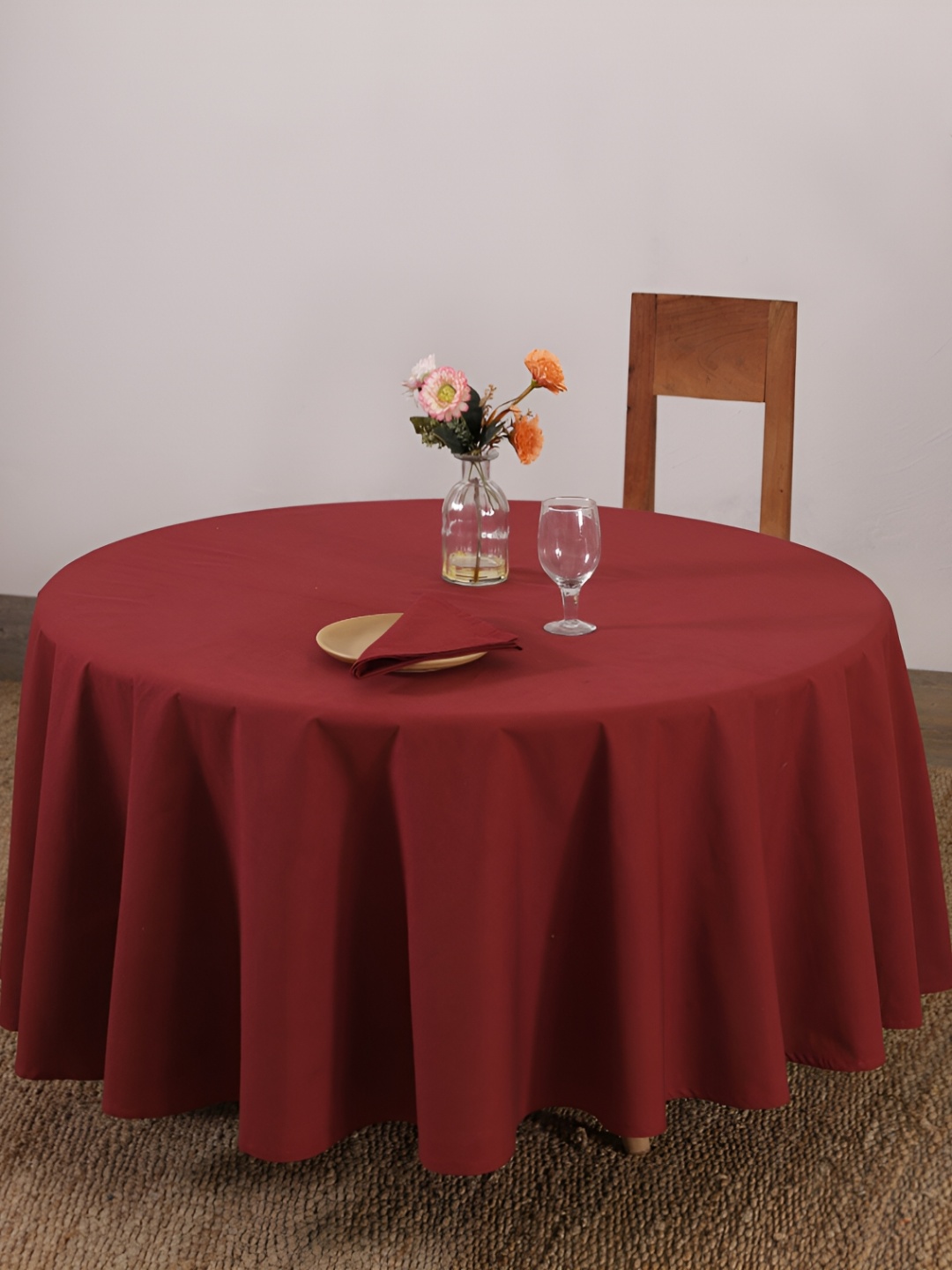 

HANDICRAFT PALACE Maroon Cotton Round 8 Seater Table Cover