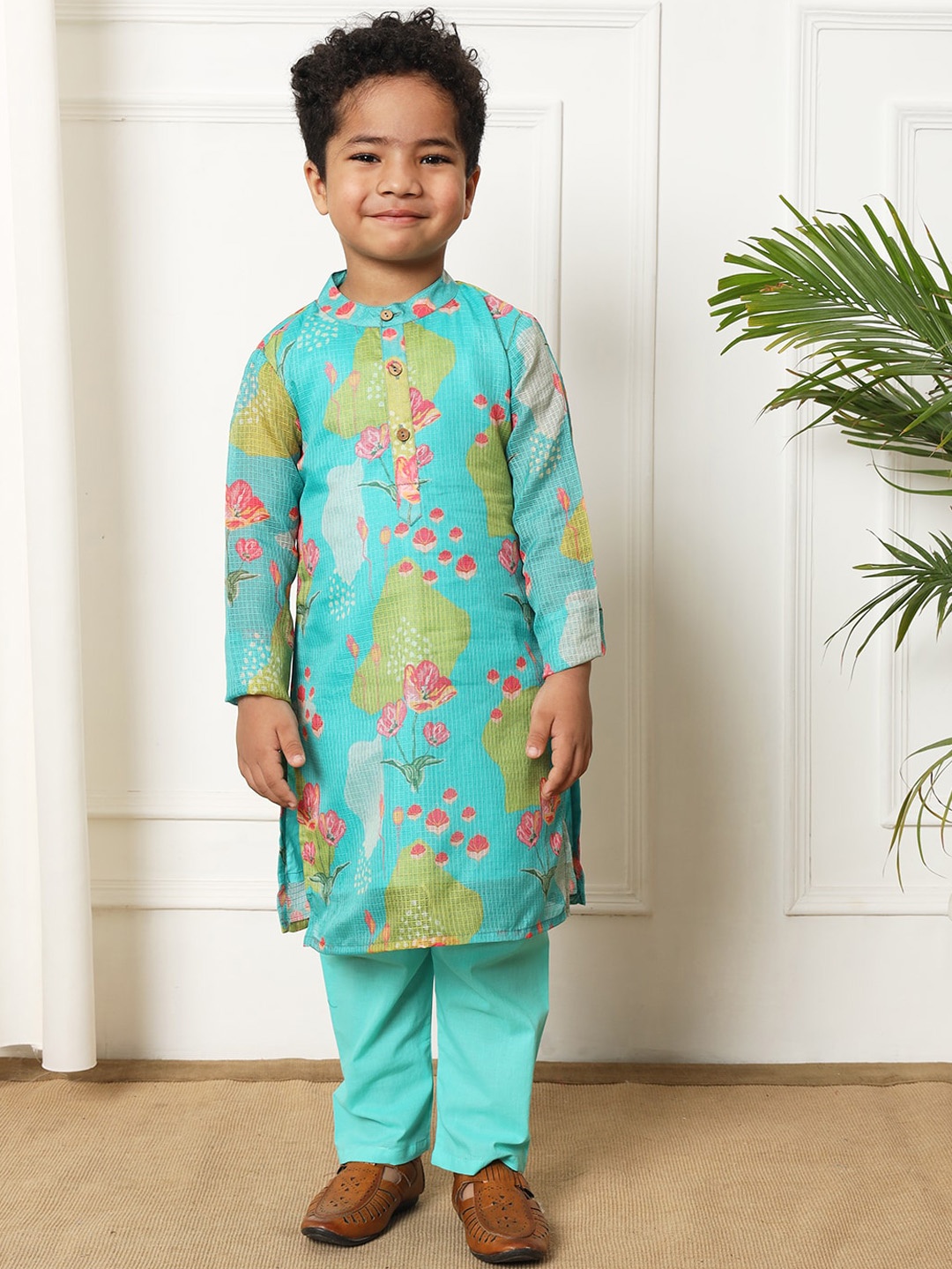 

Readiprint Boys Floral Printed Regular Pure Cotton Kurta with Pyjamas, Sea green