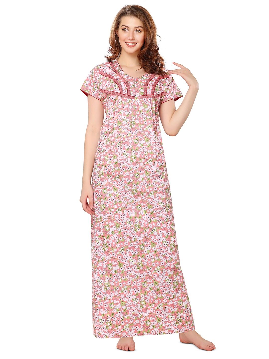 

Soulemo Floral Printed Pure Cotton Maxi Nightdress, Orange