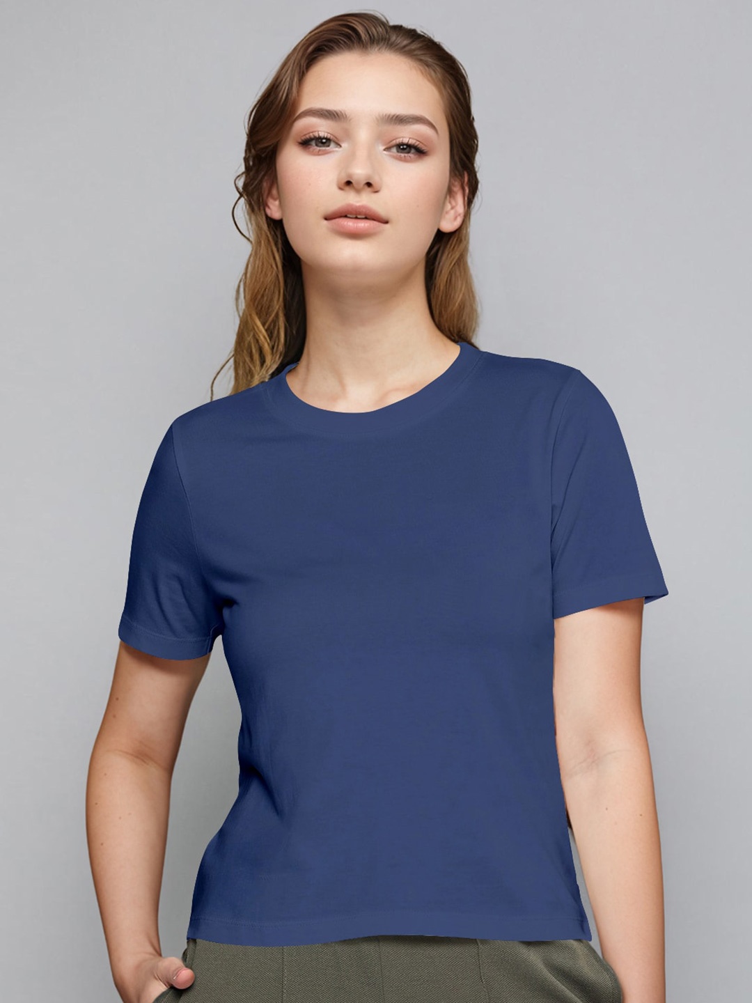 

Huetrap Round Neck Short Sleeves Slim Fit Cotton T-shirt, Navy blue