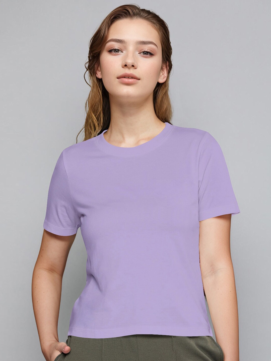 

Huetrap Round Neck Short Sleeves Slim Fit Cotton T-shirt, Violet